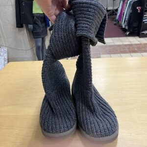 UGG Classic Cardy Boots Womens Size 8 Gray Knit Tall Button Fold Over Winter